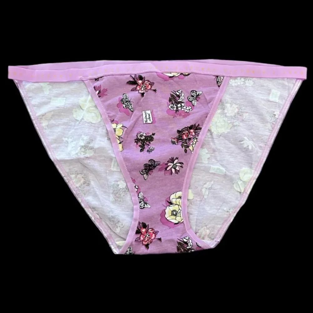 Victorias Secret Pink Soft Cotton String floral Bikini panty Lilac   XL